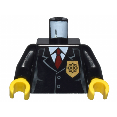 black torso police jacket with gold badge and red tie pattern black arms yellow hands