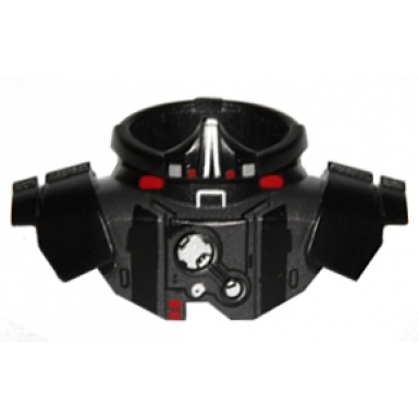 black minifigure armor shoulder pads with neck protection with silver and red pattern