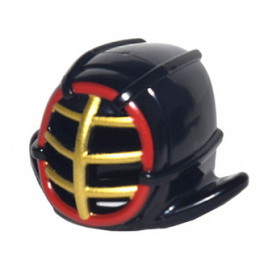 black minifigure headgear helmet ninjago kendo with gold grille mask and red trim pattern