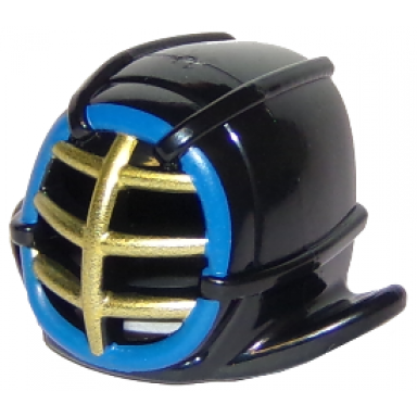 black minifigure headgear helmet ninjago kendo with gold grille mask and blue trim pattern