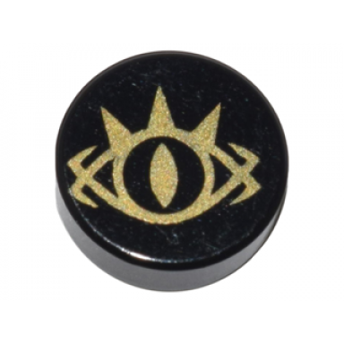 black tile round 1 x 1 with goblin king eye pattern