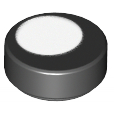 black tile round 1 x 1 with large white circle eye pupil offset pattern
