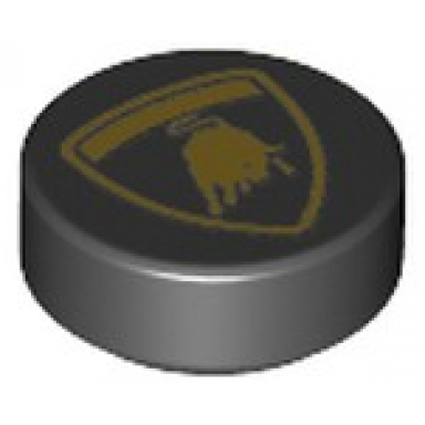 black tile round 1 x 1 with lamborghini bull logo pattern