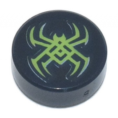 black tile round 1 x 1 with lime spider pattern