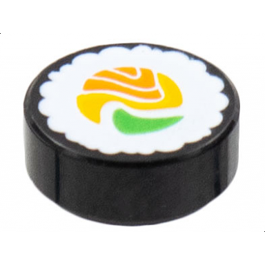 black tile round 1 x 1 with sushi roll pattern