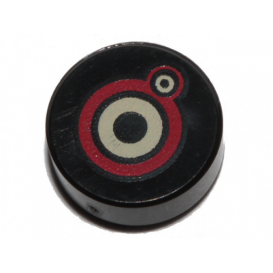 black tile round 1 x 1 with black red and tan circles pattern monster eyes