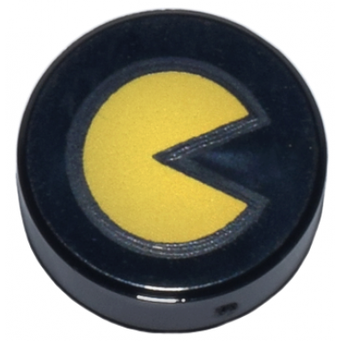 black tile round 1 x 1 with yellow pac-man pattern