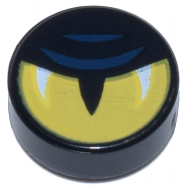 black tile round 1 x 1 with yellow eye half closed slit pupil white glints and dark blue eyelid lines pattern