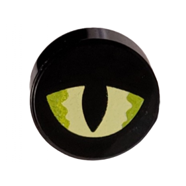 black tile round 1 x 1 with yellowish green and lime eye partly closed with slit pupil pattern dungeons dragons displacer beast