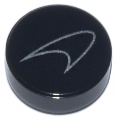 black tile round 1 x 1 with silver mclaren logo pattern