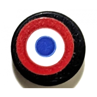 black tile round 1 x 1 with roundel red and white circles and blue dot pattern sticker - set 42162