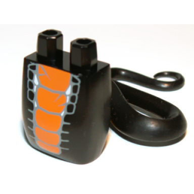 black lower body serpent with molded flexible rubber same color tail and printed orange scales pattern