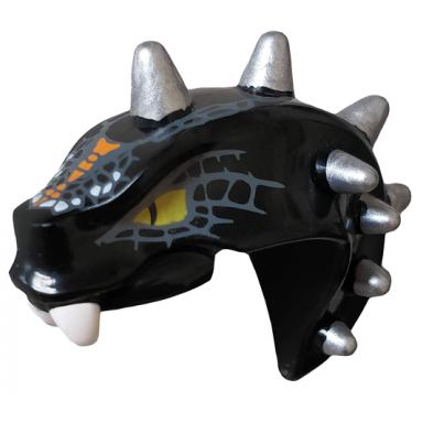 black minifigure head modified snake with silver horns and orange scales pattern skalidor