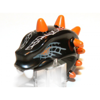 black minifigure head modified snake with orange horns and silver scales pattern bytar