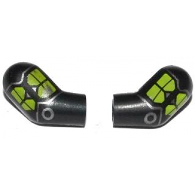 black arm matching left and right pair with lime markings and silver circle and lines pattern