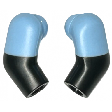 black arm matching left and right pair with molded bright light blue short sleeves pattern