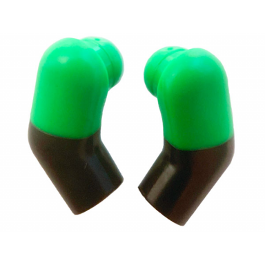 black arm matching left and right pair with molded bright green short sleeves pattern
