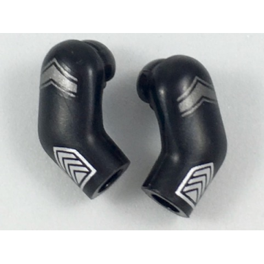 black arm matching left and right pair with flat silver chevron and silver cuff pattern
