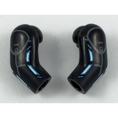 black arm matching left and right pair with blue lines pattern