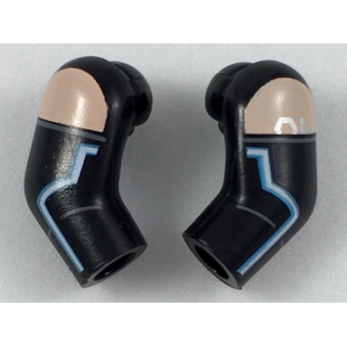 black arm matching left and right pair with light nougat shoulder and blue line pattern