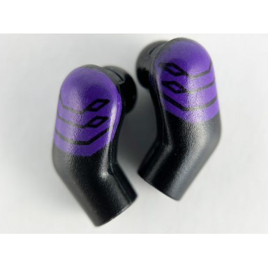 black arm matching left and right pair with dark purple plated shoulder armor pattern