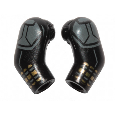 black arm matching left and right pair with gray shoulder armor gray and gold stripes pattern