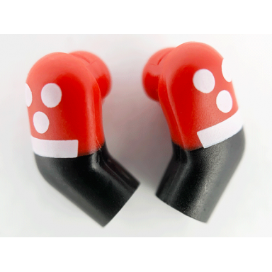 black arm matching left and right pair with red short sleeves white dots and cuffs pattern
