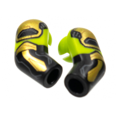 black arm matching left and right pair with lime short sleeves gold armor pattern