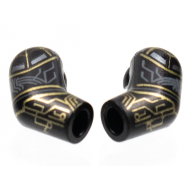 black arm matching left and right pair with gold and dark bluish gray circuitry pattern