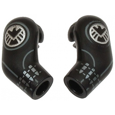 black arm matching left and right pair with silver shield logos cuffs and dark bluish gray circles pattern