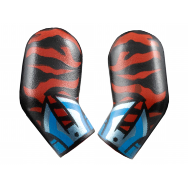 black arm matching left and right pair with red animal stripes metallic light blue and dark azure gauntlets pattern
