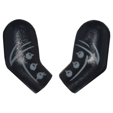 black arm matching left and right pair with dark bluish gray buttons and folds pattern