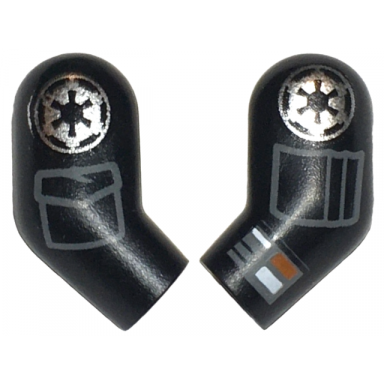 black arm matching left and right pair with silver sw imperial logo dark bluish gray pockets and compad with white and orange rectangles pattern