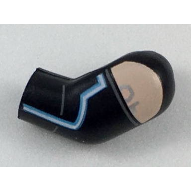 black arm left with light nougat shoulder and blue line pattern
