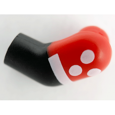 black arm left with red short sleeve white dots and cuff pattern