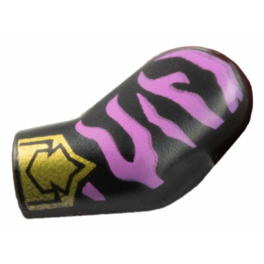 black arm left with dark pink animal stripes and gold armor cuff pattern