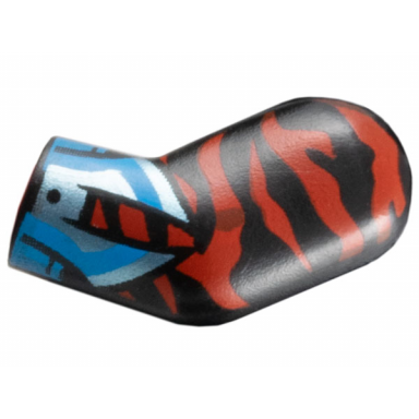 black arm left with red animal stripes metallic light blue and dark azure gauntlet pattern