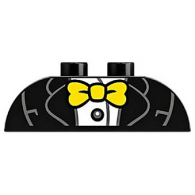 black duplo brick 2 x 4 slope curved double with lapels white shirt with dark bluish gray button and yellow bow tie pattern