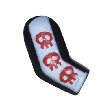 black arm right with white vertical stripe and 3 red creatures pattern