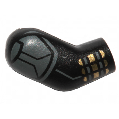black arm right with gray shoulder armor gray and gold stripes pattern