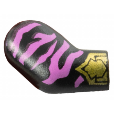 black arm right with dark pink animal stripes and gold armor cuff pattern