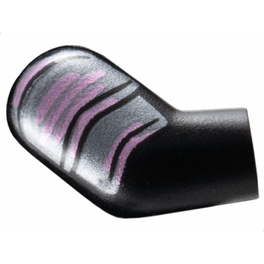 black arm right with dark silver armor with metallic pink stripes pattern