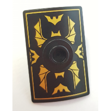 black minifigure shield rectangular curved scutum with stud with gold bat wings and bats pattern
