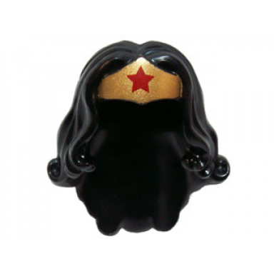 black minifigure hair female long wavy with gold tiara and red star pattern wonder woman