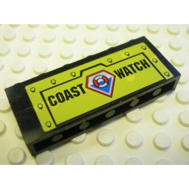 black stickered assembly 6 x 1 x 2 with coast guard logo and coast watch pattern sticker - set 7047 - 2 brick 1 x 6
