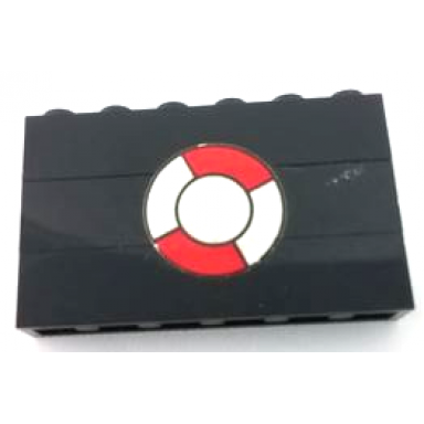 black stickered assembly 6 x 1 x 3 with life preserver pattern sticker - sets 369-1 575-2 - 3 brick 1 x 6