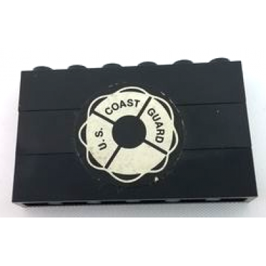 black stickered assembly 6 x 1 x 3 with life preserver with u.s coast guard pattern sticker - set 575-1 - 3 brick 1 x 6