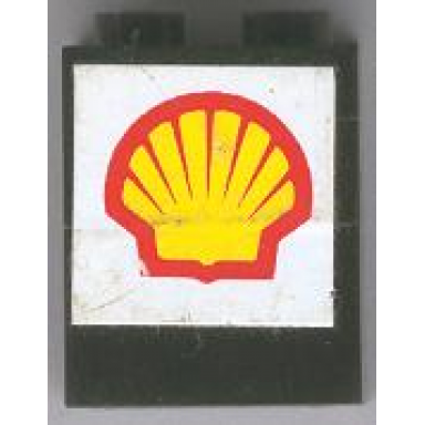 black stickered assembly 2 x 1 x 2 with shell logo on white background pattern sticker - set 6378 - 2 brick 1 x 2