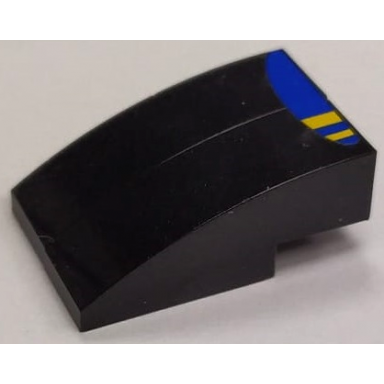 black stickered assembly 3 x 2 x 1 with blue curved panel and 2 yellow stripes pattern sticker - set 8124 - 2 slope curved 3 x 1
