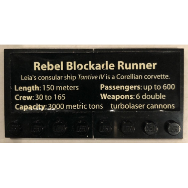 black stickered assembly 8 x 4 with rebel blockade runner stats pattern sticker - set 10019 - 2 tile modified 4 x 4 with studs on edge